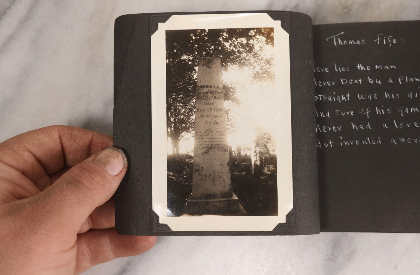 Lot 003 - Antique Snapshot Photo Album Of New England Gravestones With Handwritten Epitaph Transcriptions, Circa 1925–1930