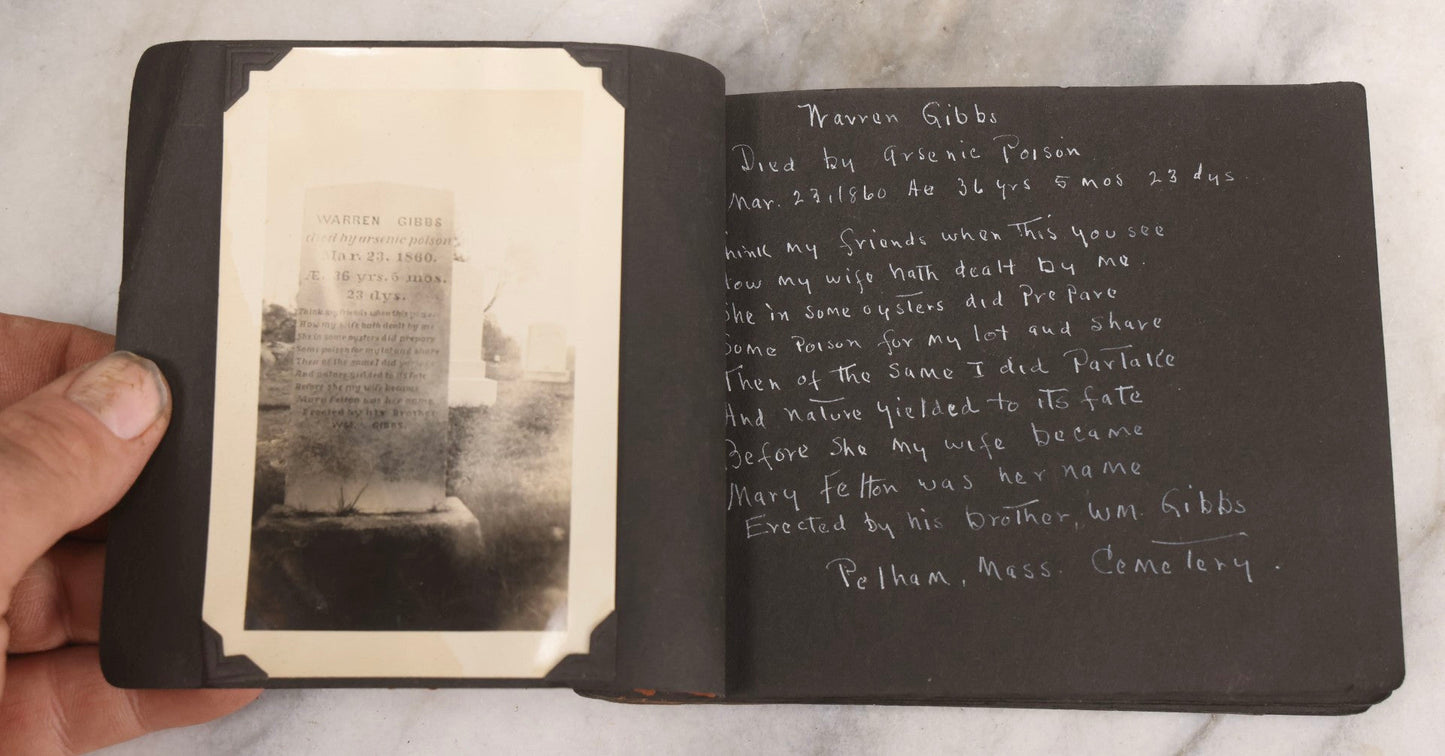 Lot 003 - Antique Snapshot Photo Album Of New England Gravestones With Handwritten Epitaph Transcriptions, Circa 1925–1930