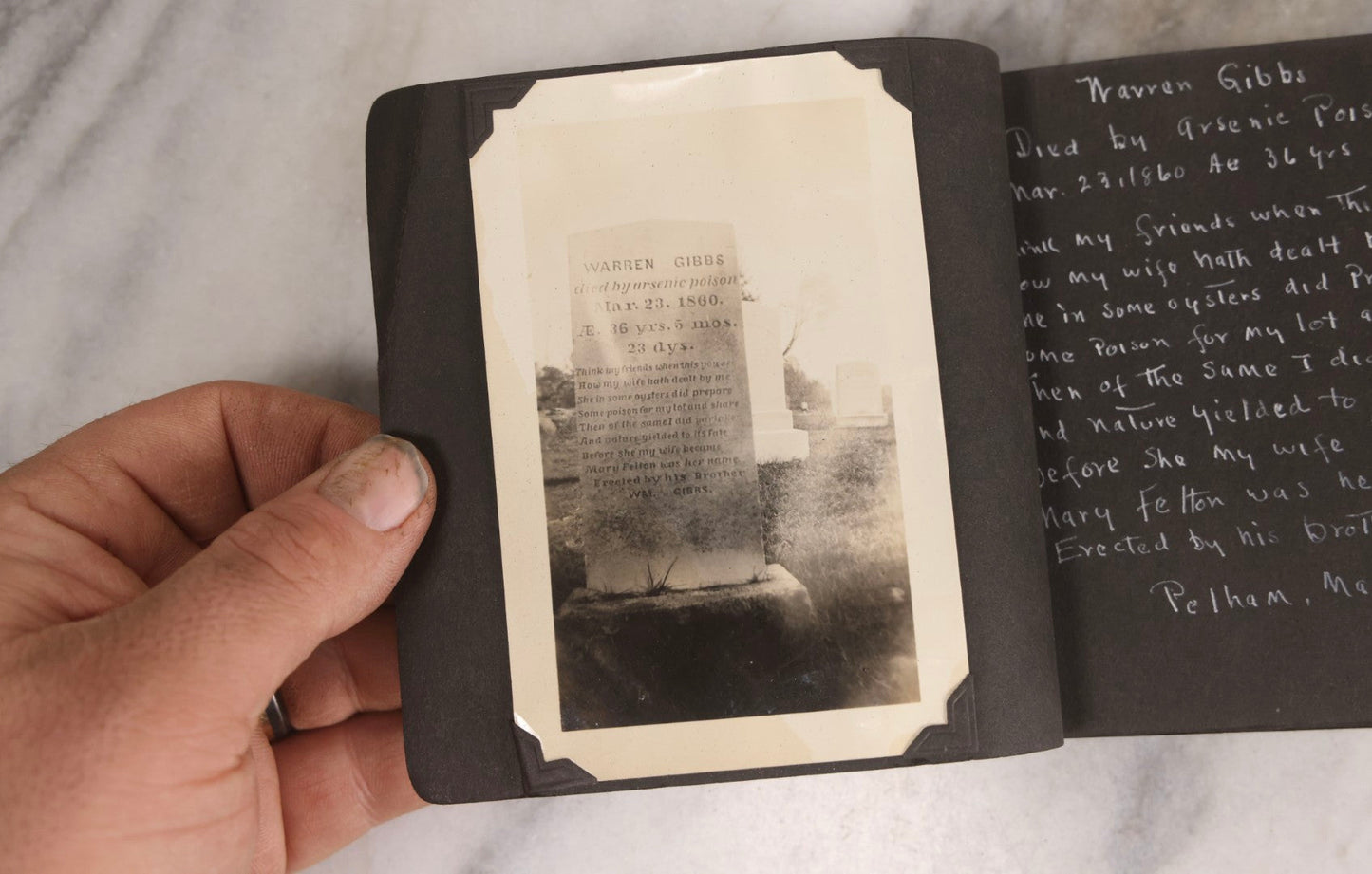 Lot 003 - Antique Snapshot Photo Album Of New England Gravestones With Handwritten Epitaph Transcriptions, Circa 1925–1930