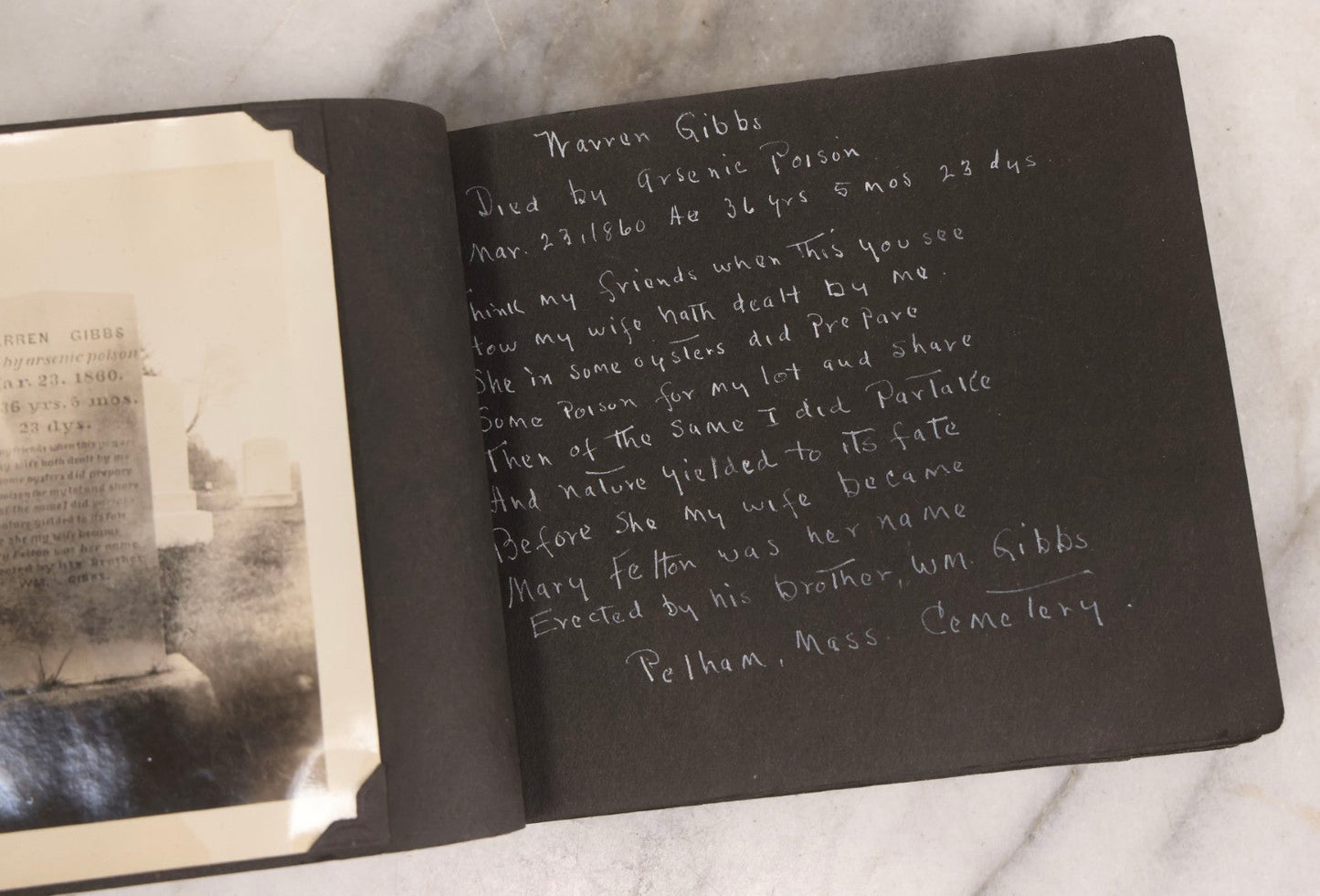 Lot 003 - Antique Snapshot Photo Album Of New England Gravestones With Handwritten Epitaph Transcriptions, Circa 1925–1930