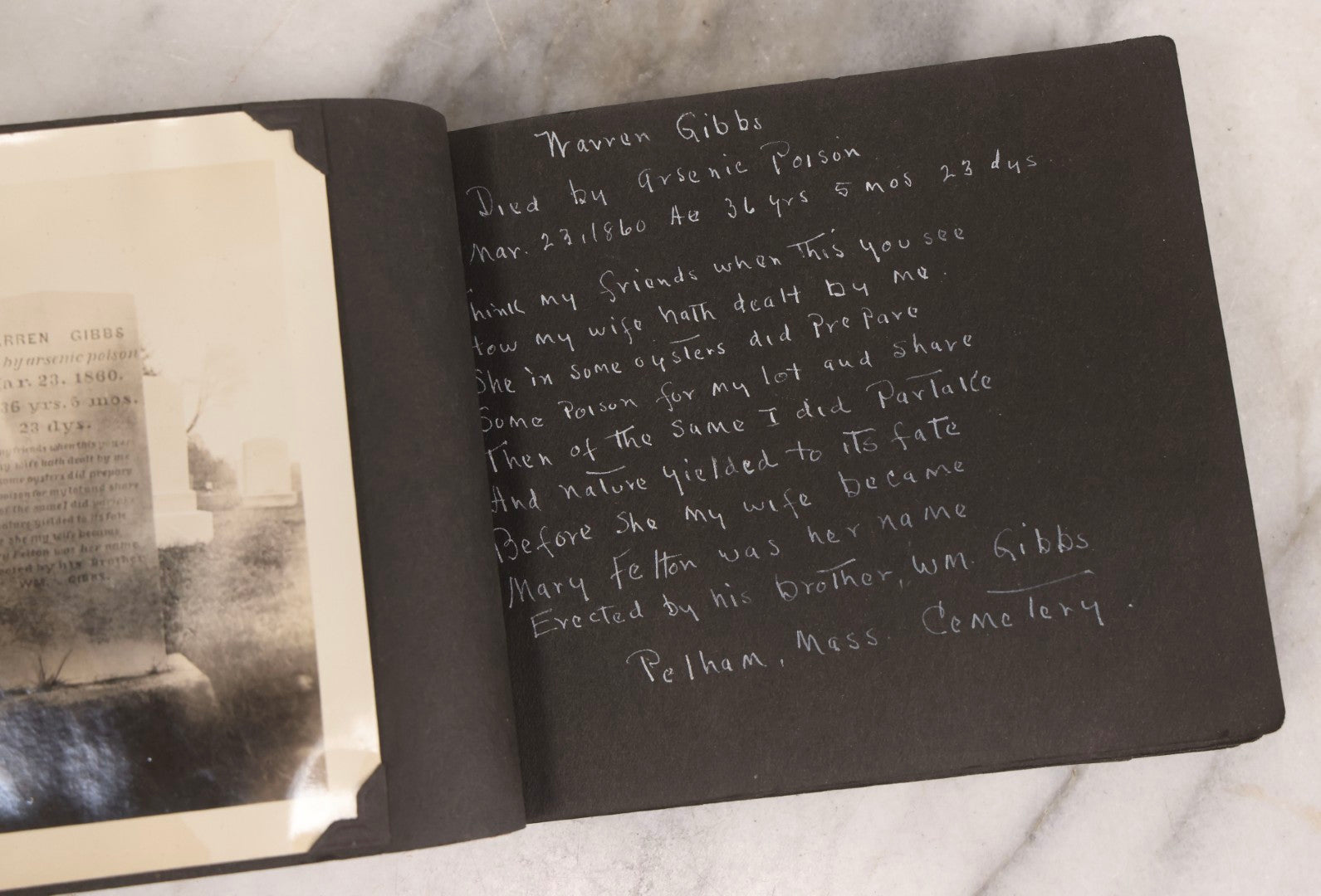 Lot 003 - Antique Snapshot Photo Album Of New England Gravestones With Handwritten Epitaph Transcriptions, Circa 1925–1930