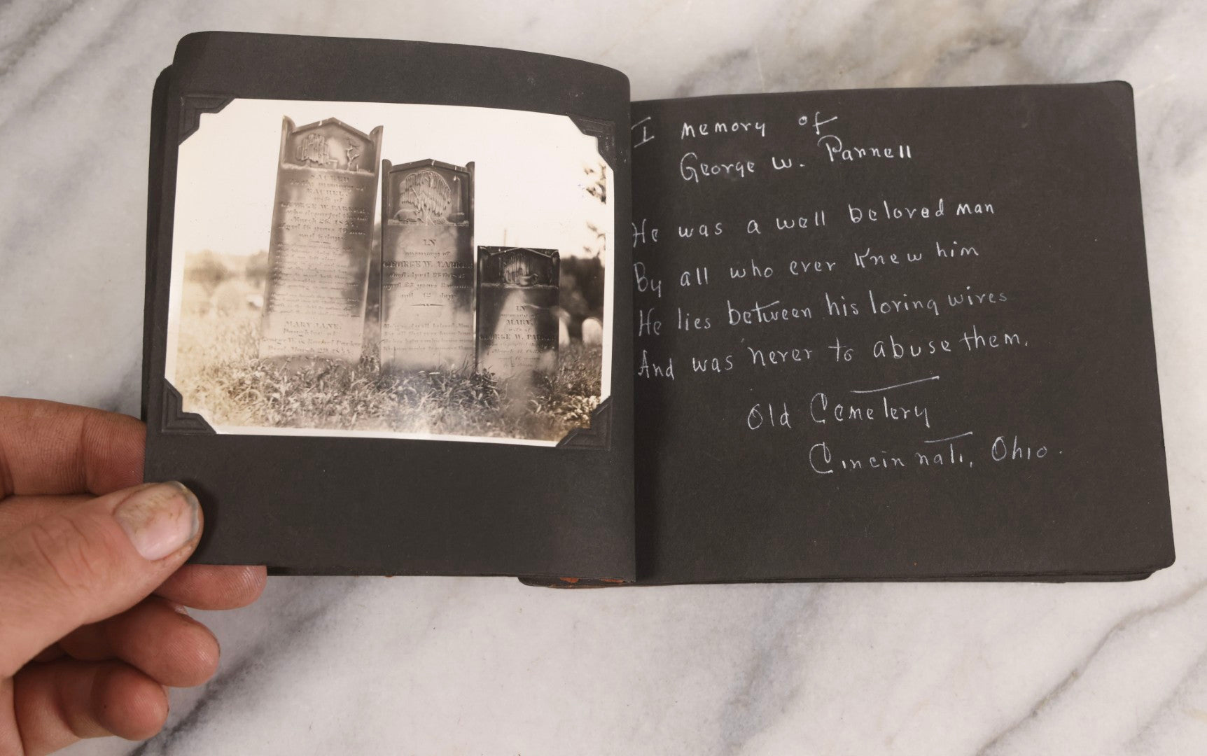 Lot 003 - Antique Snapshot Photo Album Of New England Gravestones With Handwritten Epitaph Transcriptions, Circa 1925–1930