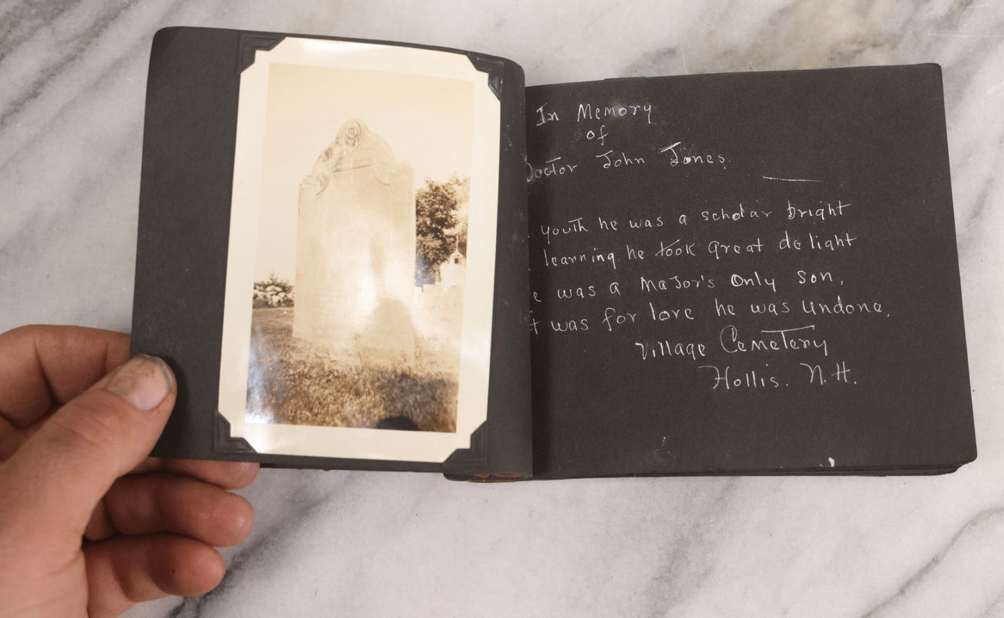 Lot 003 - Antique Snapshot Photo Album Of New England Gravestones With Handwritten Epitaph Transcriptions, Circa 1925–1930