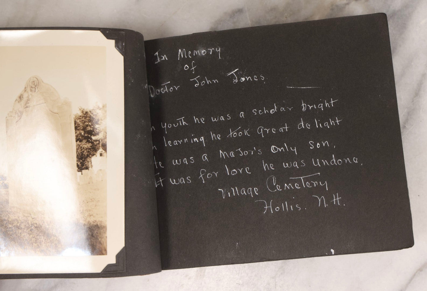 Lot 003 - Antique Snapshot Photo Album Of New England Gravestones With Handwritten Epitaph Transcriptions, Circa 1925–1930