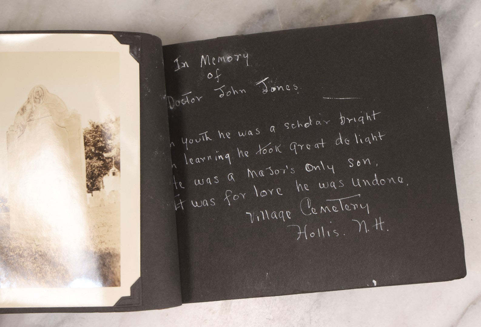 Lot 003 - Antique Snapshot Photo Album Of New England Gravestones With Handwritten Epitaph Transcriptions, Circa 1925–1930