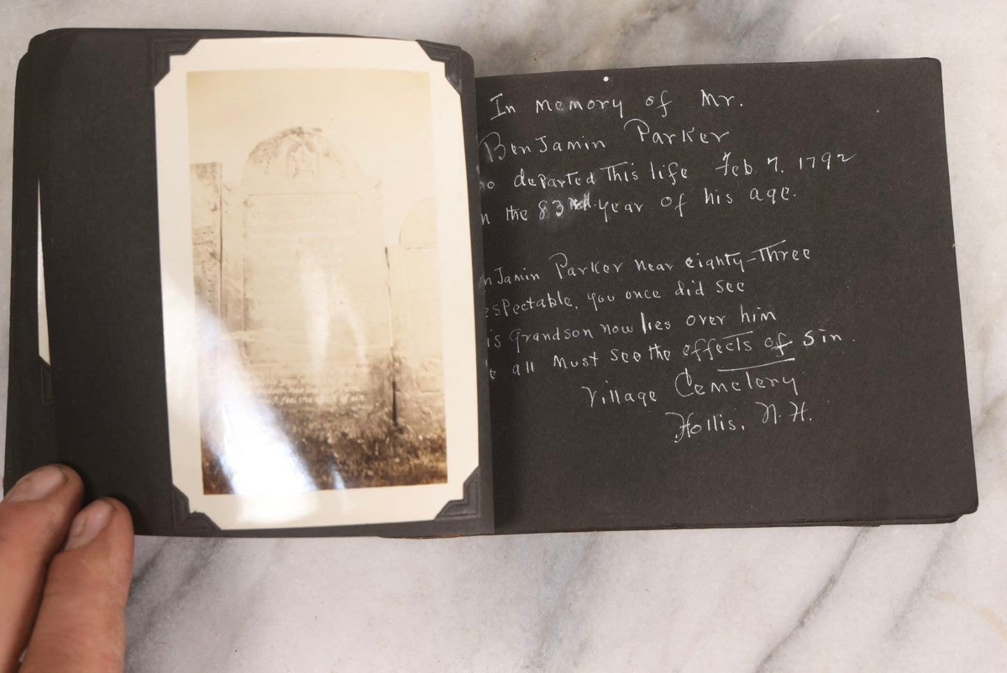 Lot 003 - Antique Snapshot Photo Album Of New England Gravestones With Handwritten Epitaph Transcriptions, Circa 1925–1930
