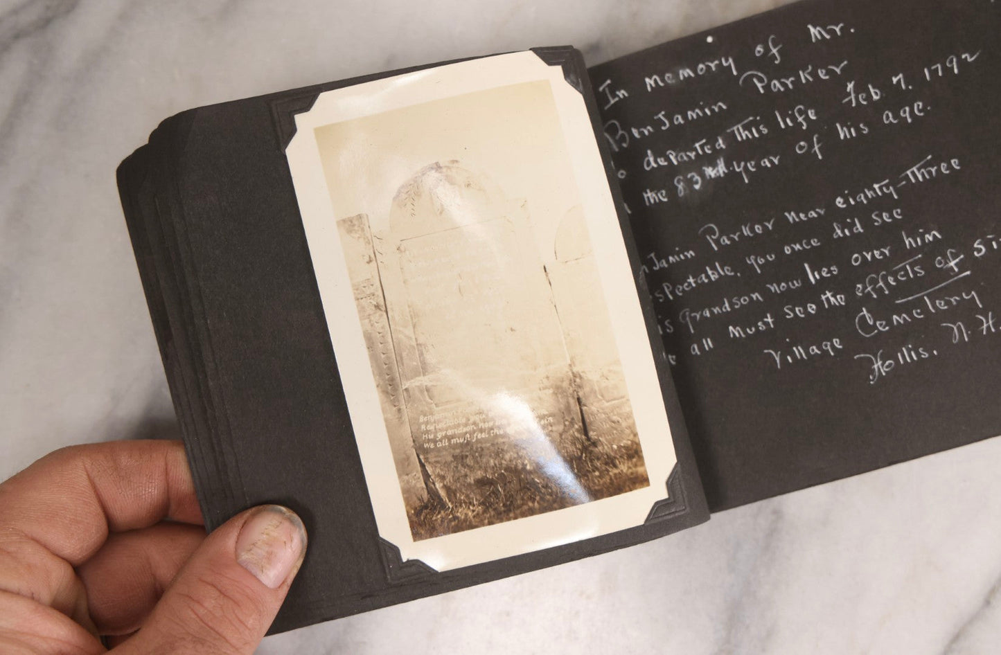 Lot 003 - Antique Snapshot Photo Album Of New England Gravestones With Handwritten Epitaph Transcriptions, Circa 1925–1930