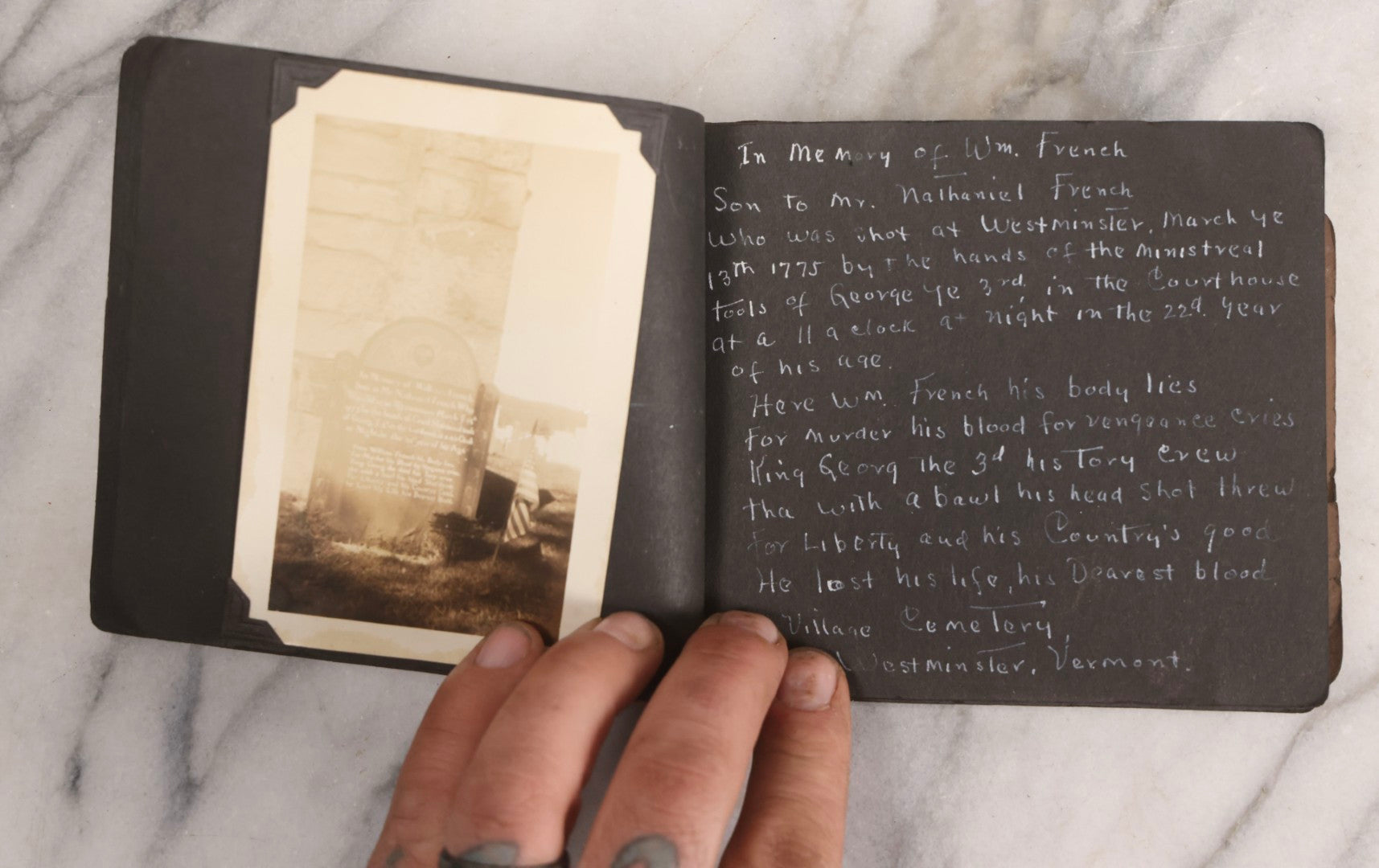 Lot 003 - Antique Snapshot Photo Album Of New England Gravestones With Handwritten Epitaph Transcriptions, Circa 1925–1930