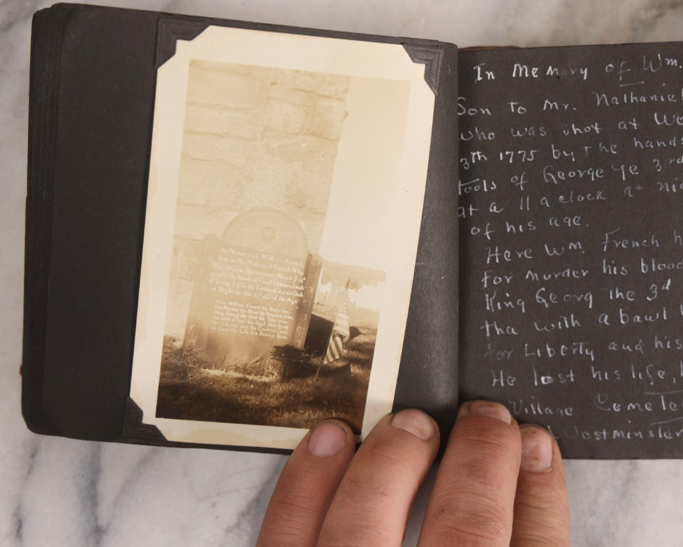 Lot 003 - Antique Snapshot Photo Album Of New England Gravestones With Handwritten Epitaph Transcriptions, Circa 1925–1930