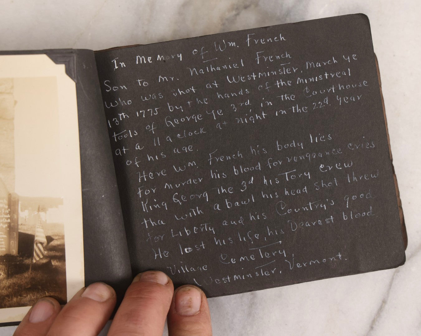 Lot 003 - Antique Snapshot Photo Album Of New England Gravestones With Handwritten Epitaph Transcriptions, Circa 1925–1930