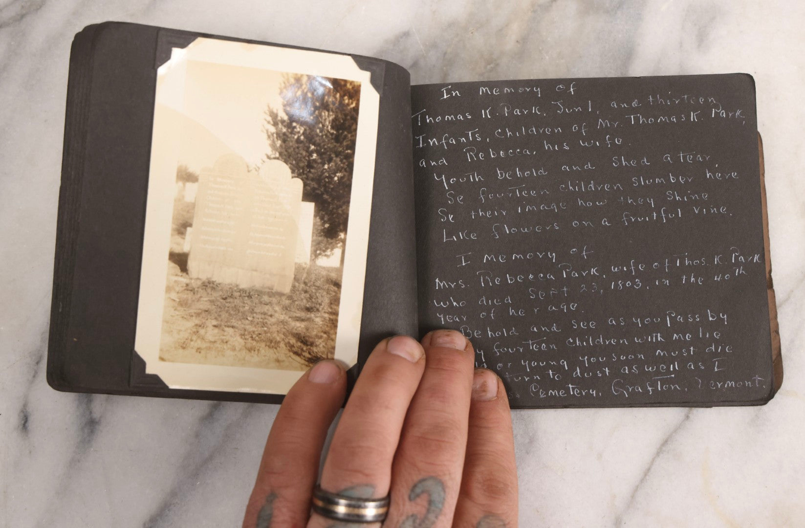 Lot 003 - Antique Snapshot Photo Album Of New England Gravestones With Handwritten Epitaph Transcriptions, Circa 1925–1930