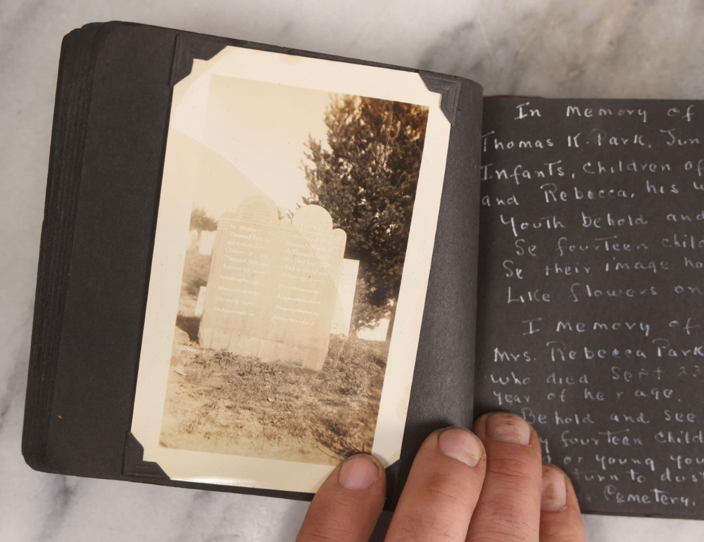 Lot 003 - Antique Snapshot Photo Album Of New England Gravestones With Handwritten Epitaph Transcriptions, Circa 1925–1930