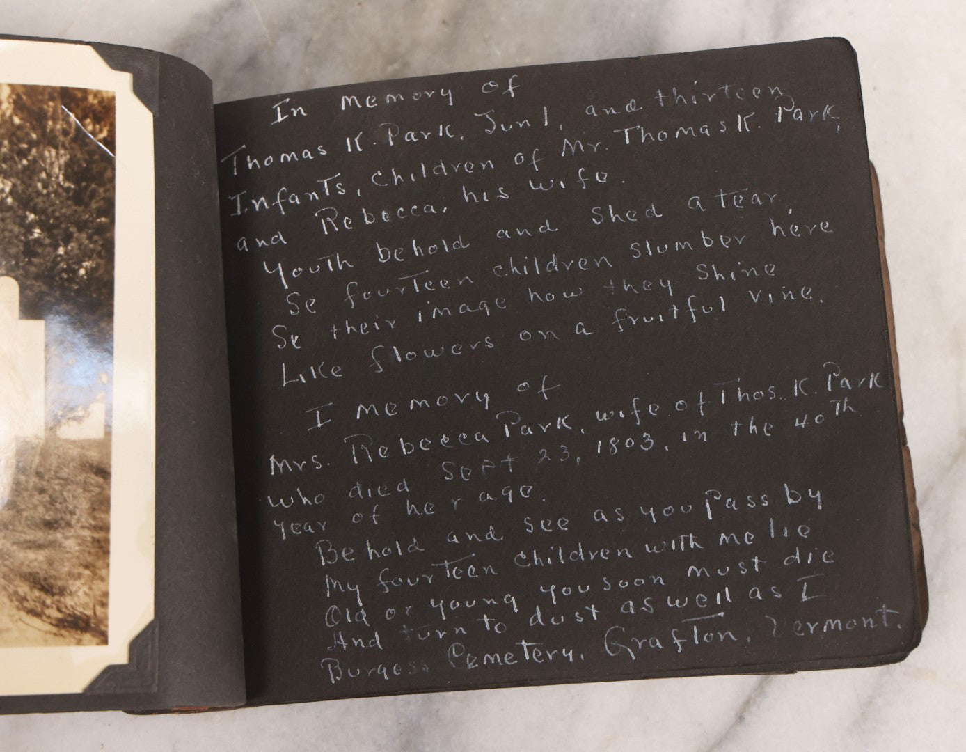 Lot 003 - Antique Snapshot Photo Album Of New England Gravestones With Handwritten Epitaph Transcriptions, Circa 1925–1930