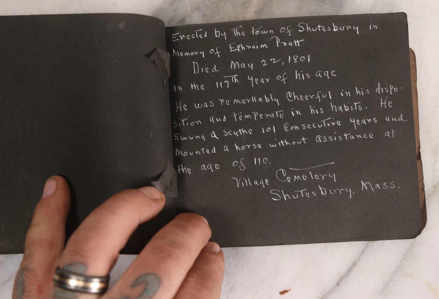 Lot 003 - Antique Snapshot Photo Album Of New England Gravestones With Handwritten Epitaph Transcriptions, Circa 1925–1930