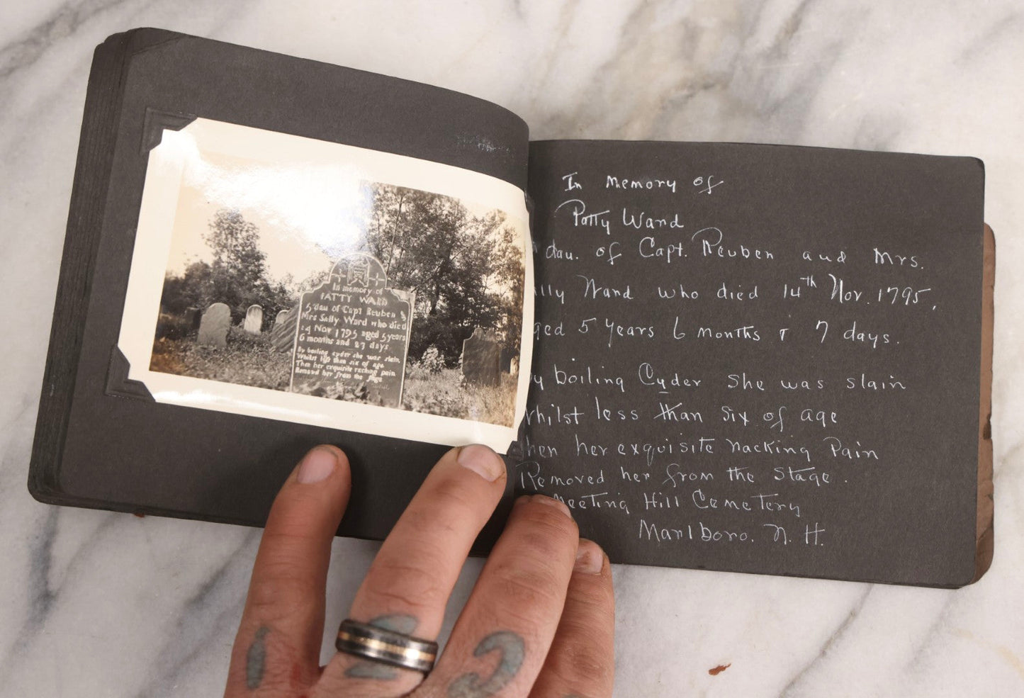 Lot 003 - Antique Snapshot Photo Album Of New England Gravestones With Handwritten Epitaph Transcriptions, Circa 1925–1930