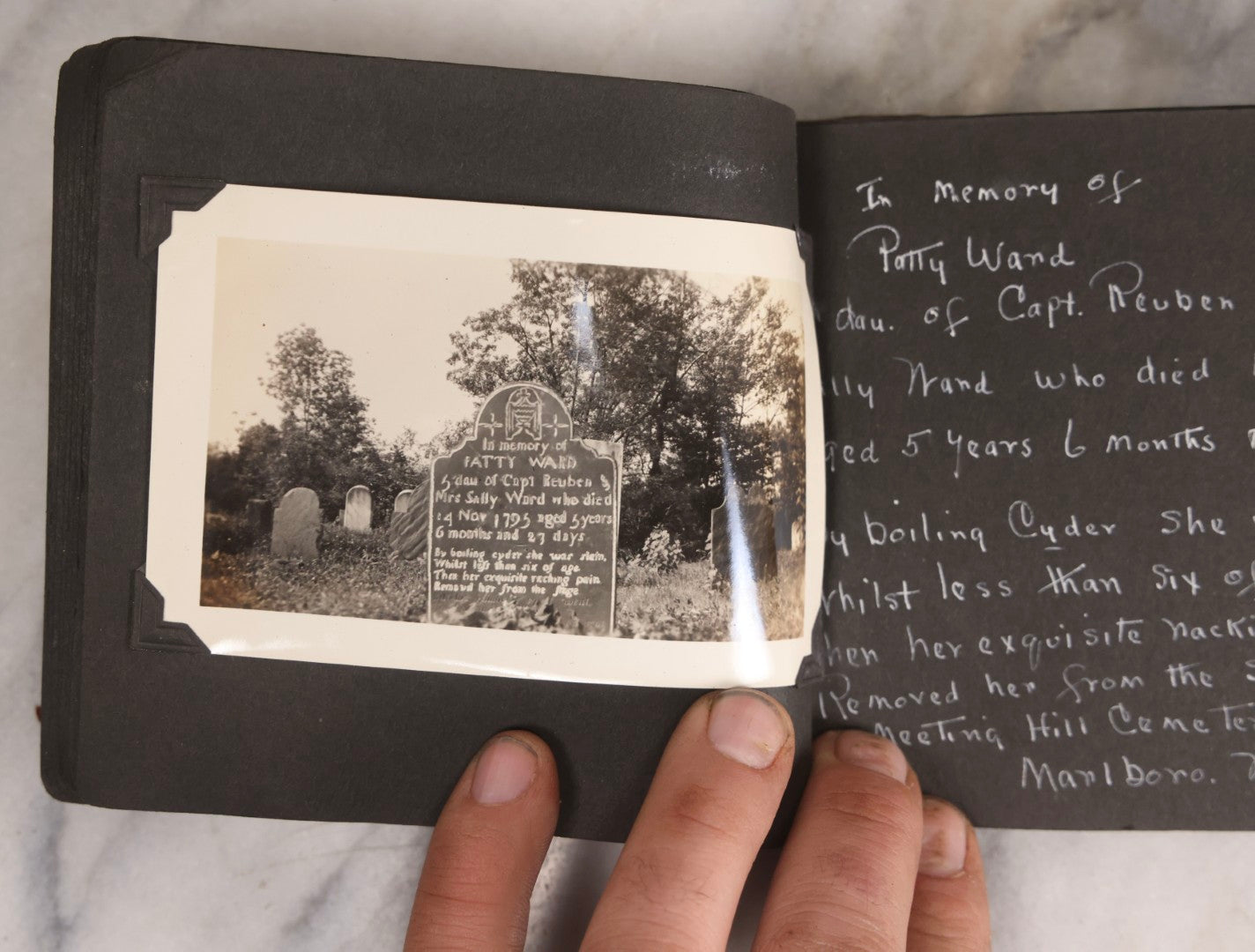 Lot 003 - Antique Snapshot Photo Album Of New England Gravestones With Handwritten Epitaph Transcriptions, Circa 1925–1930