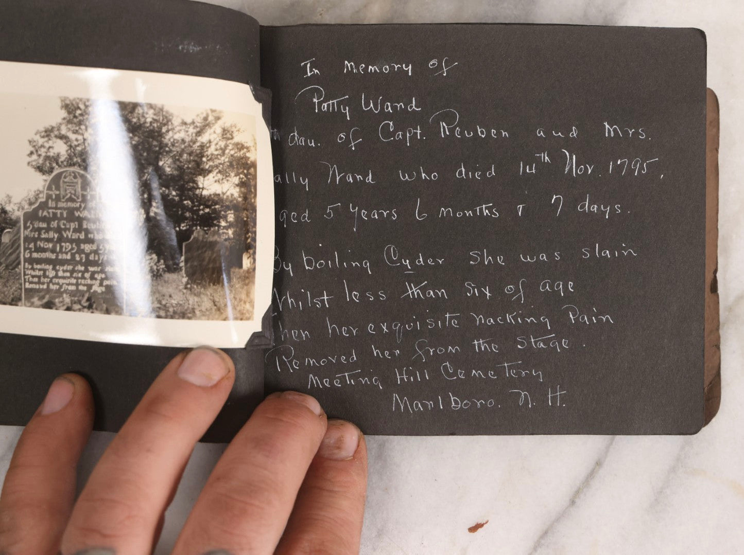 Lot 003 - Antique Snapshot Photo Album Of New England Gravestones With Handwritten Epitaph Transcriptions, Circa 1925–1930