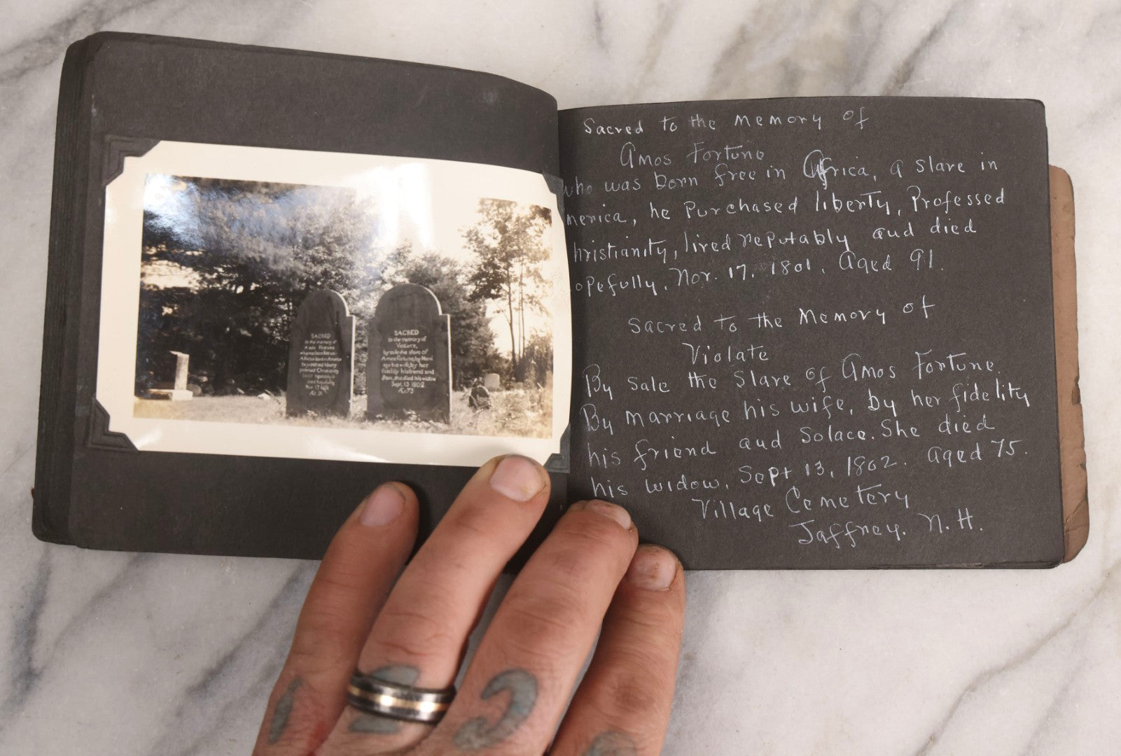 Lot 003 - Antique Snapshot Photo Album Of New England Gravestones With Handwritten Epitaph Transcriptions, Circa 1925–1930