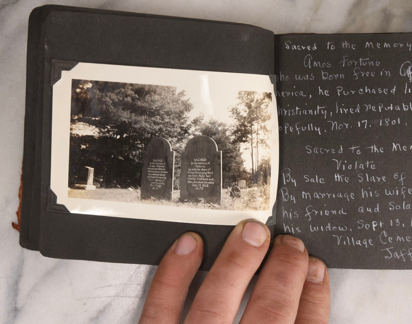 Lot 003 - Antique Snapshot Photo Album Of New England Gravestones With Handwritten Epitaph Transcriptions, Circa 1925–1930