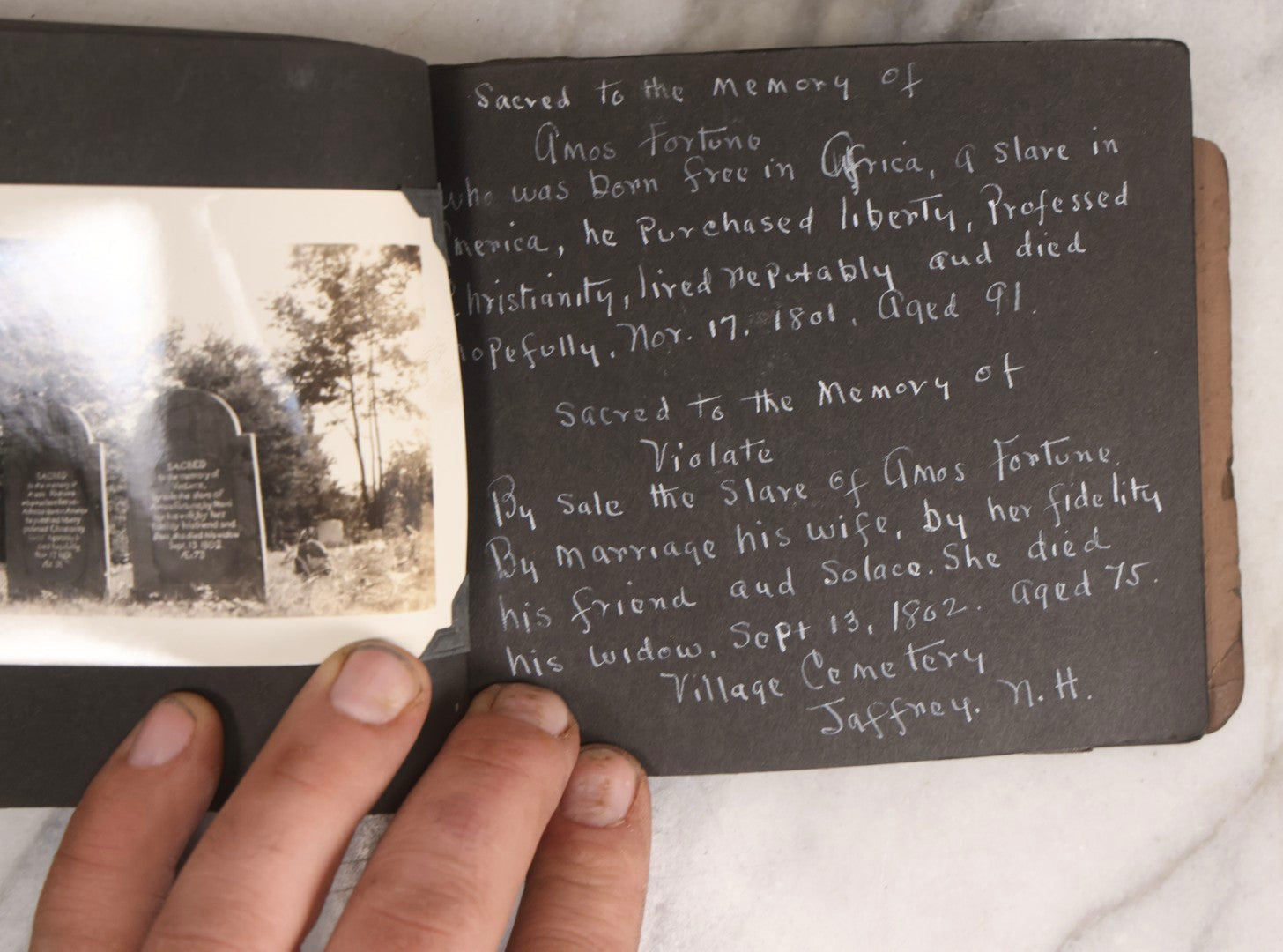 Lot 003 - Antique Snapshot Photo Album Of New England Gravestones With Handwritten Epitaph Transcriptions, Circa 1925–1930
