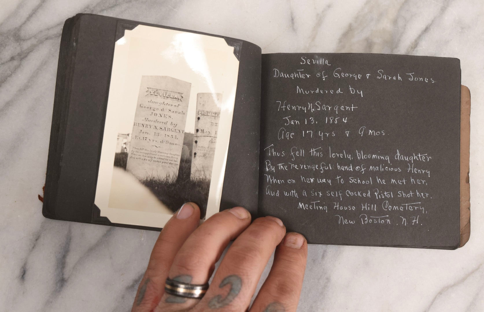 Lot 003 - Antique Snapshot Photo Album Of New England Gravestones With Handwritten Epitaph Transcriptions, Circa 1925–1930