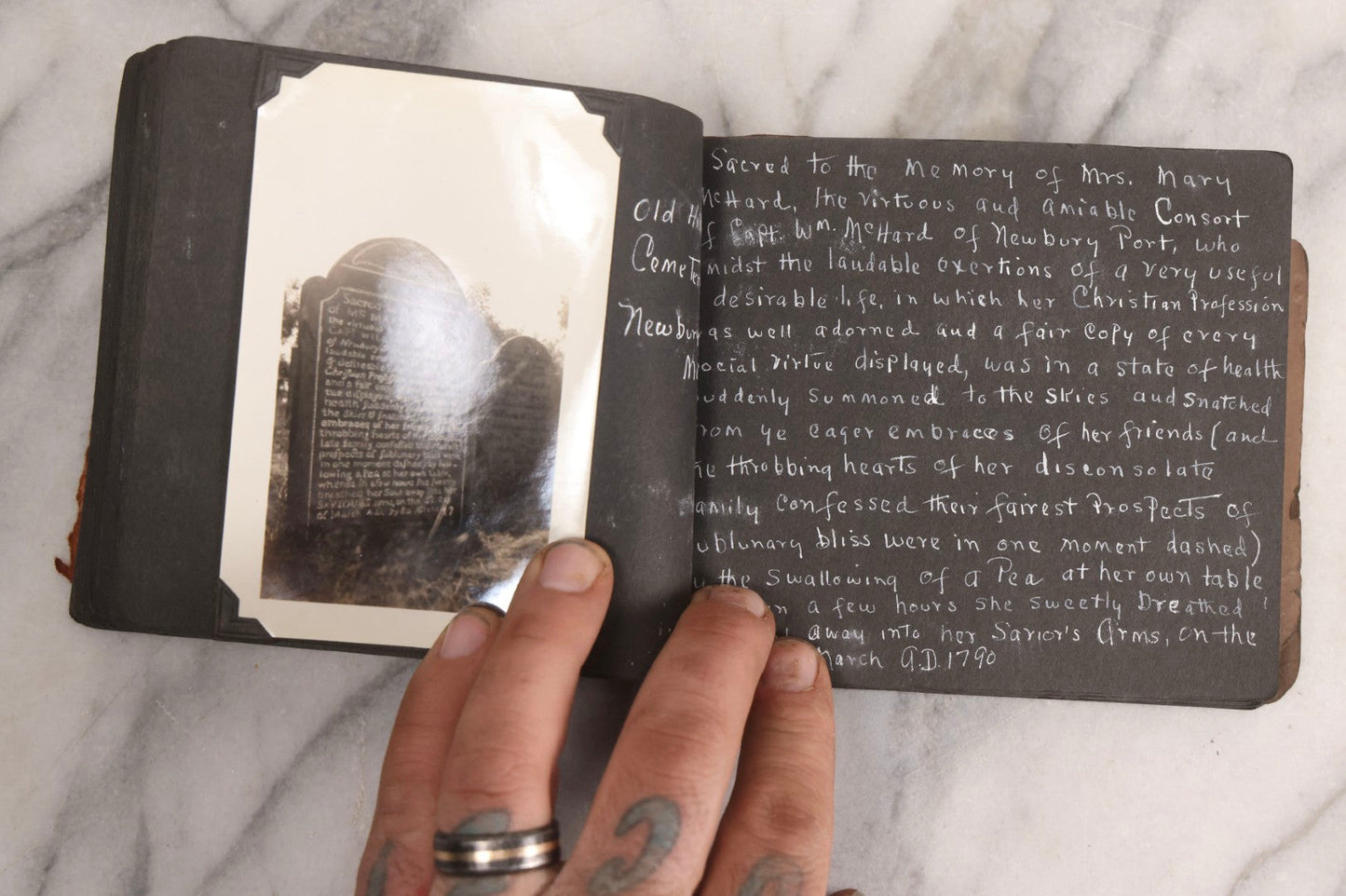 Lot 003 - Antique Snapshot Photo Album Of New England Gravestones With Handwritten Epitaph Transcriptions, Circa 1925–1930