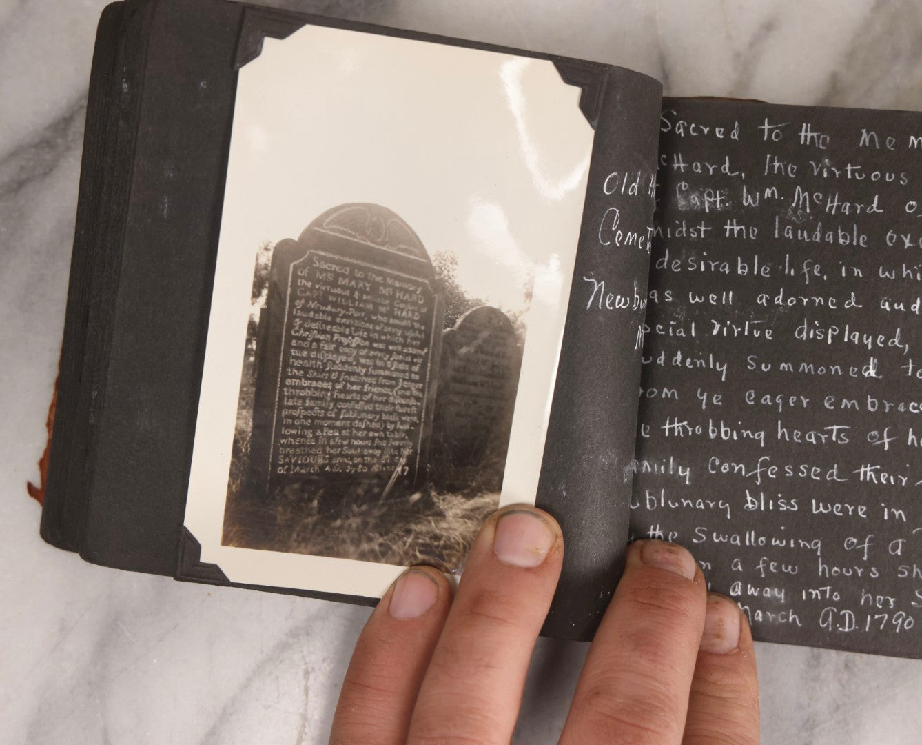 Lot 003 - Antique Snapshot Photo Album Of New England Gravestones With Handwritten Epitaph Transcriptions, Circa 1925–1930