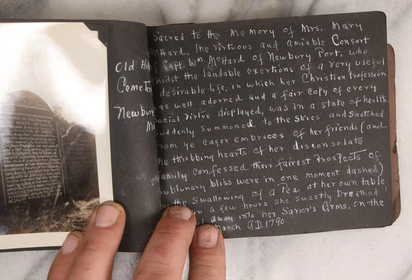 Lot 003 - Antique Snapshot Photo Album Of New England Gravestones With Handwritten Epitaph Transcriptions, Circa 1925–1930