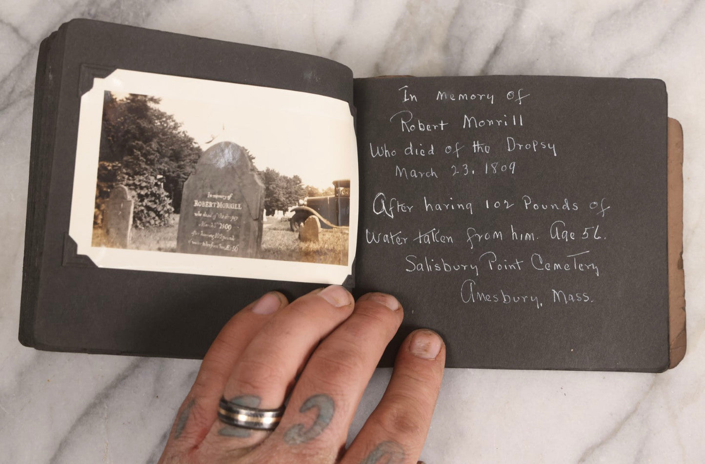 Lot 003 - Antique Snapshot Photo Album Of New England Gravestones With Handwritten Epitaph Transcriptions, Circa 1925–1930