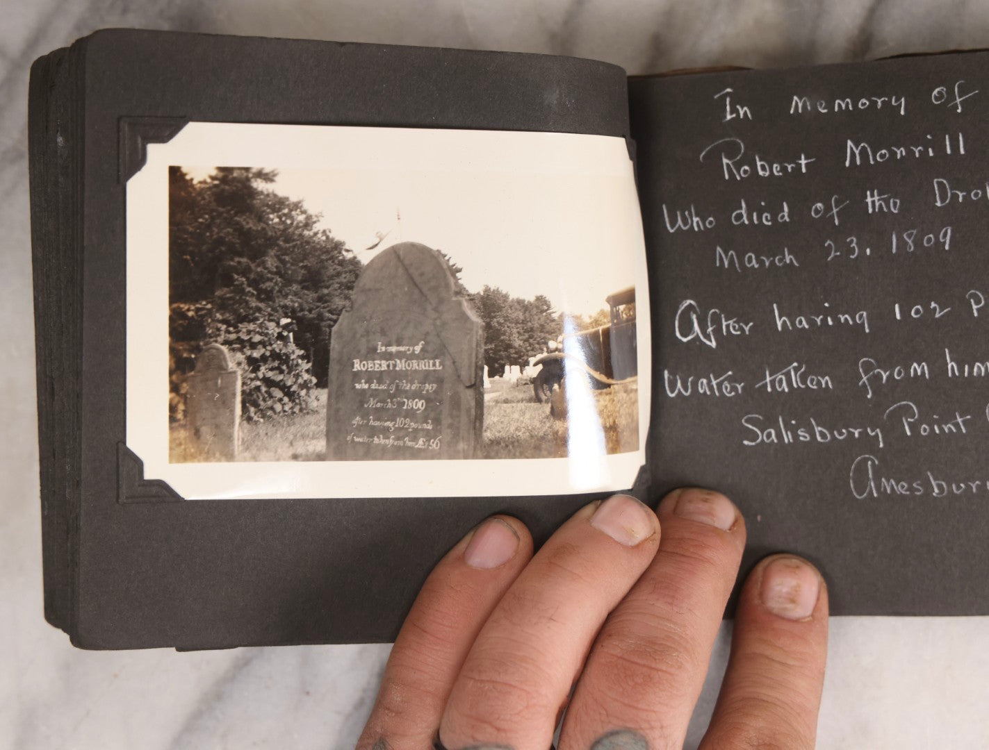 Lot 003 - Antique Snapshot Photo Album Of New England Gravestones With Handwritten Epitaph Transcriptions, Circa 1925–1930