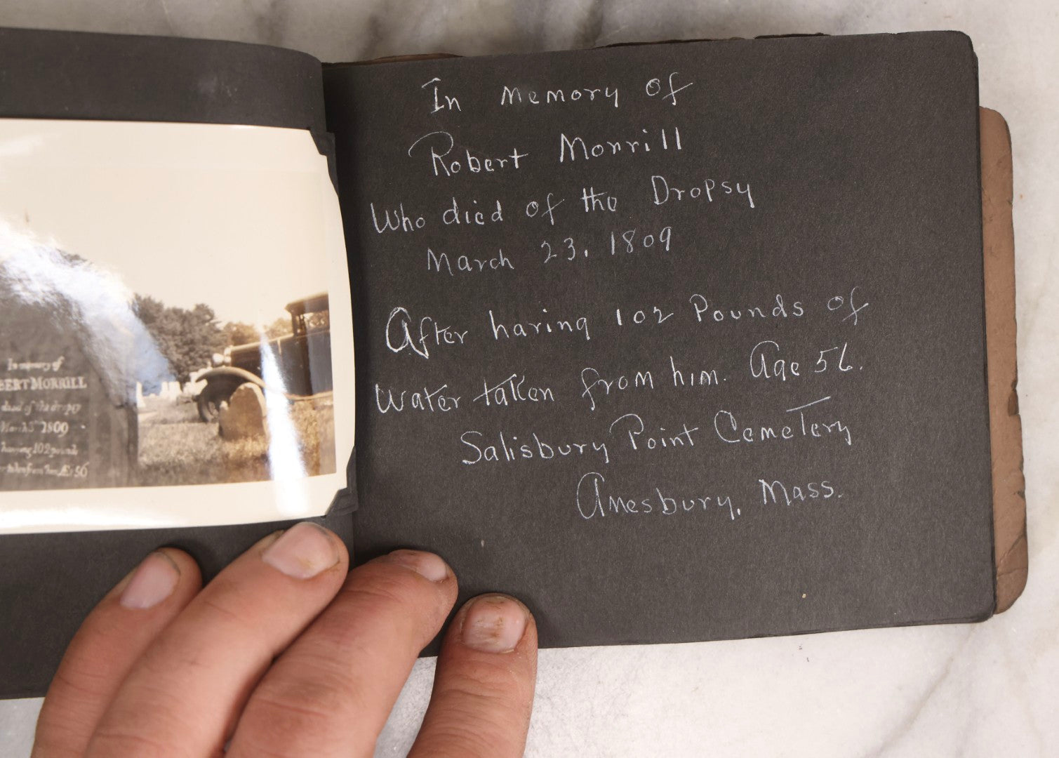 Lot 003 - Antique Snapshot Photo Album Of New England Gravestones With Handwritten Epitaph Transcriptions, Circa 1925–1930