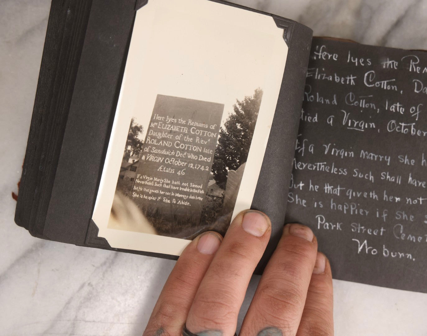 Lot 003 - Antique Snapshot Photo Album Of New England Gravestones With Handwritten Epitaph Transcriptions, Circa 1925–1930