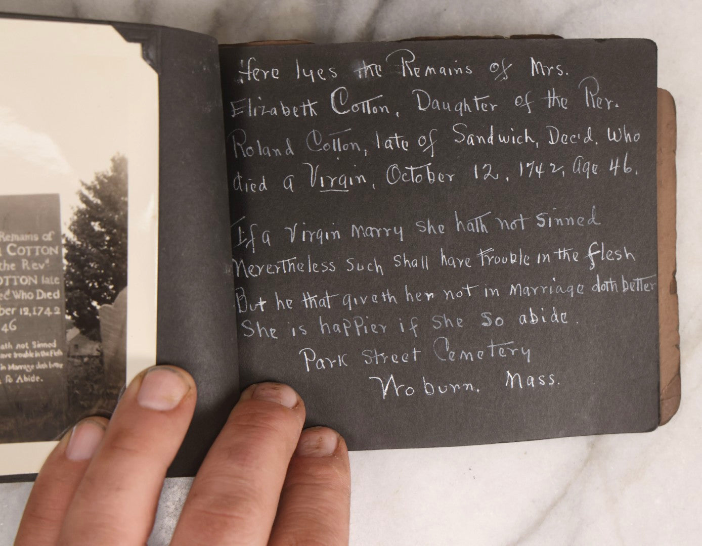 Lot 003 - Antique Snapshot Photo Album Of New England Gravestones With Handwritten Epitaph Transcriptions, Circa 1925–1930