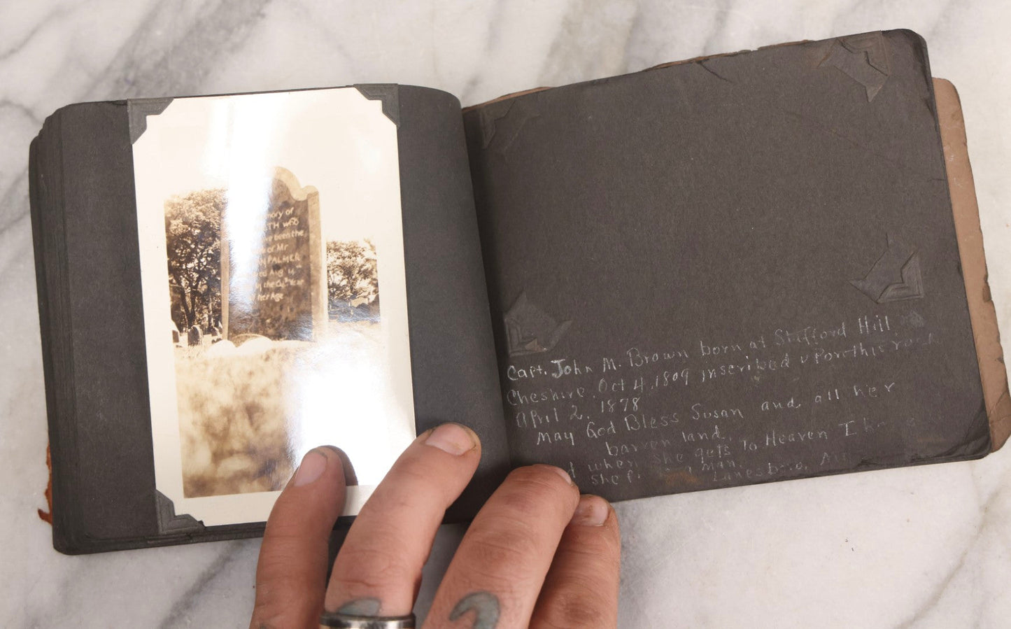 Lot 003 - Antique Snapshot Photo Album Of New England Gravestones With Handwritten Epitaph Transcriptions, Circa 1925–1930