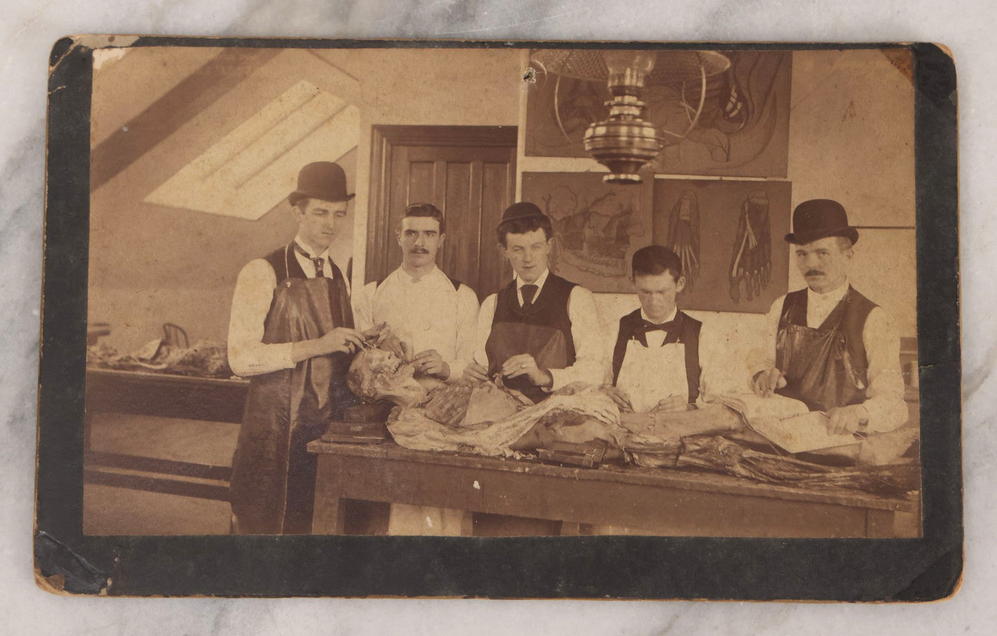Lot 004 - Antique Boudoir-Sized Cabinet Card Photograph Of Medical Students With Dissection Table And Cadaver, Late 19th Century
