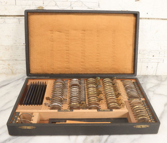 Lot 010 - Antique Optometrist Trial Lens Set With Concave And Convex Lenses In Original Fitted Case