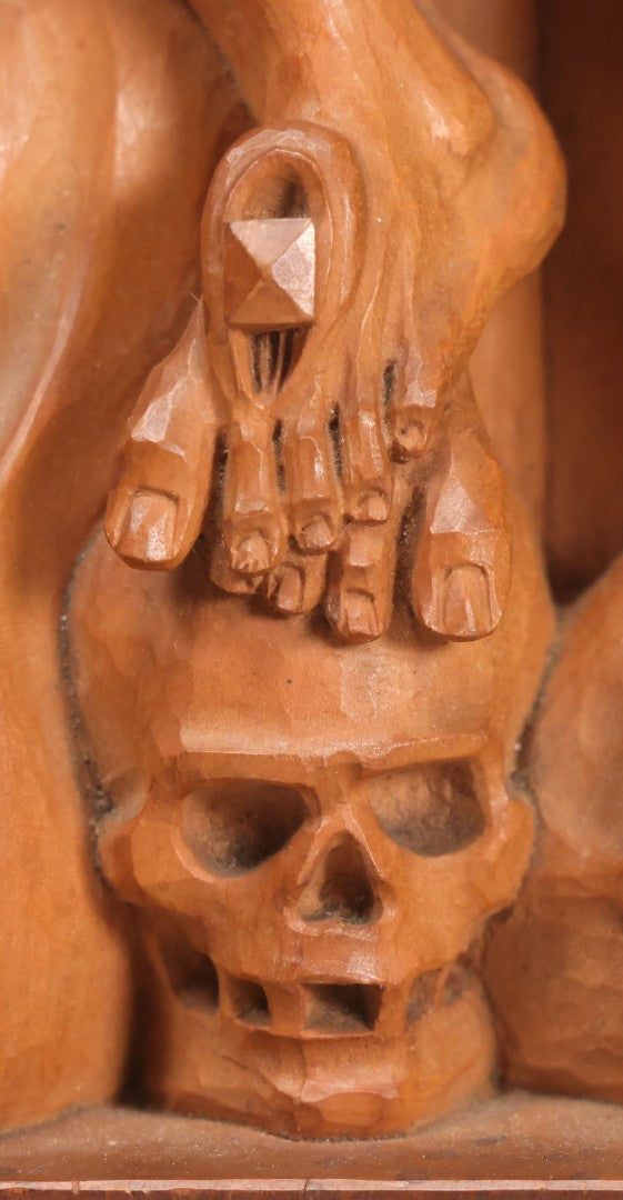 Lot 011 - Antique Folk Art Hand Carved Wooden Golgotha Crucifix With Skull And Crossbones Of Adam, Inri Cross, Mourners