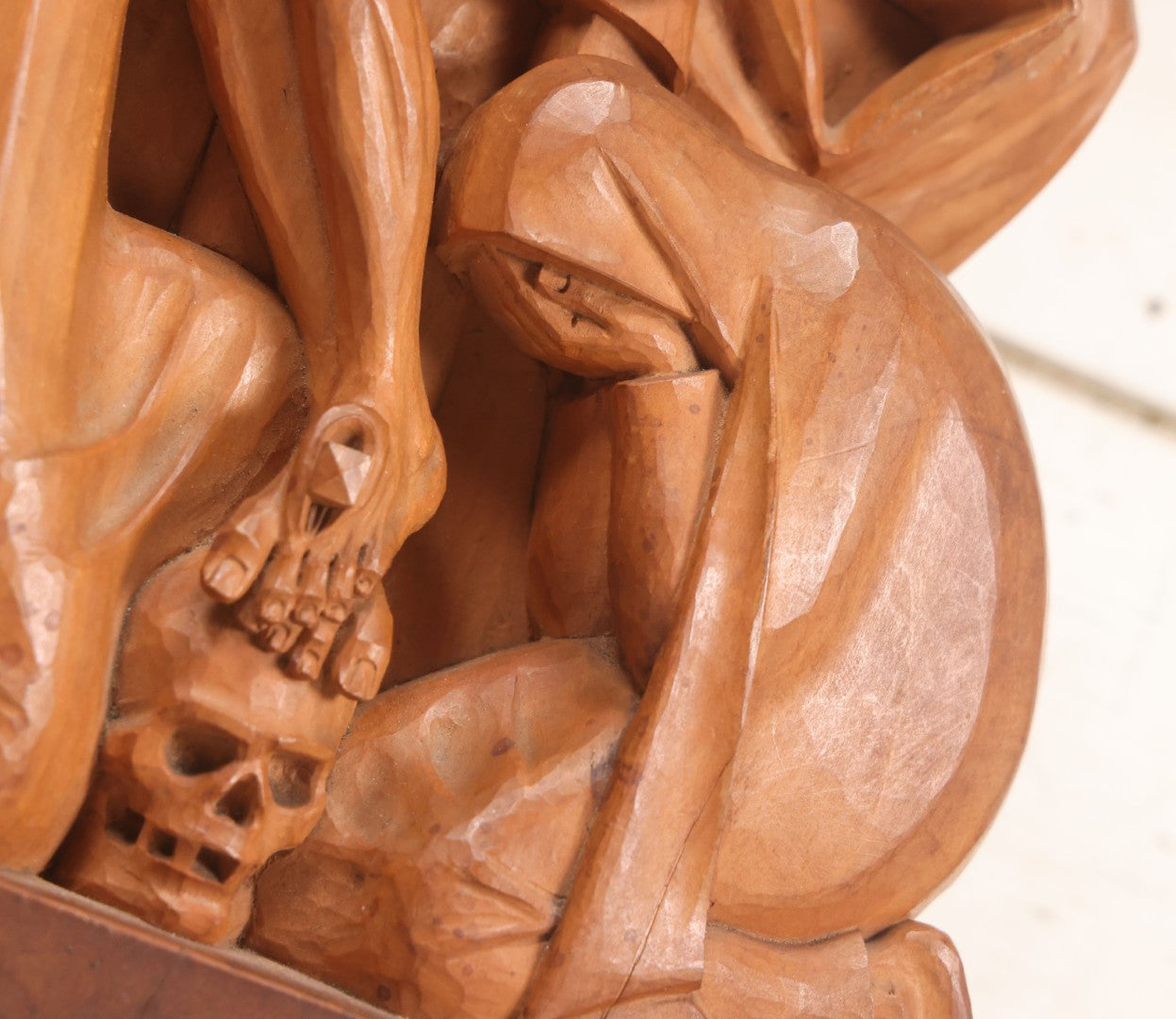 Lot 011 - Antique Folk Art Hand Carved Wooden Golgotha Crucifix With Skull And Crossbones Of Adam, Inri Cross, Mourners