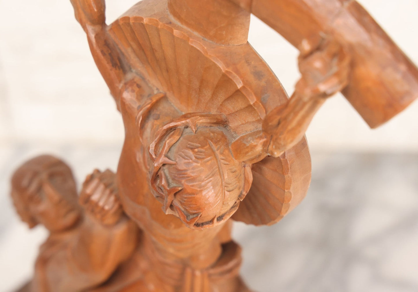 Lot 011 - Antique Folk Art Hand Carved Wooden Golgotha Crucifix With Skull And Crossbones Of Adam, Inri Cross, Mourners