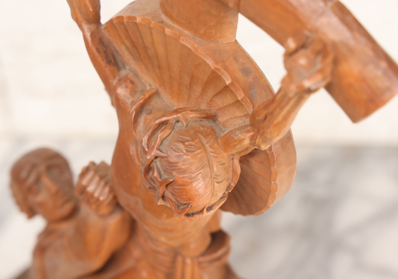 Lot 011 - Antique Folk Art Hand Carved Wooden Golgotha Crucifix With Skull And Crossbones Of Adam, Inri Cross, Mourners