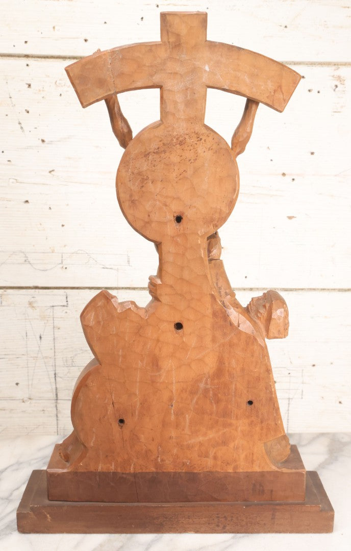 Lot 011 - Antique Folk Art Hand Carved Wooden Golgotha Crucifix With Skull And Crossbones Of Adam, Inri Cross, Mourners