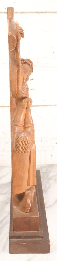 Lot 011 - Antique Folk Art Hand Carved Wooden Golgotha Crucifix With Skull And Crossbones Of Adam, Inri Cross, Mourners
