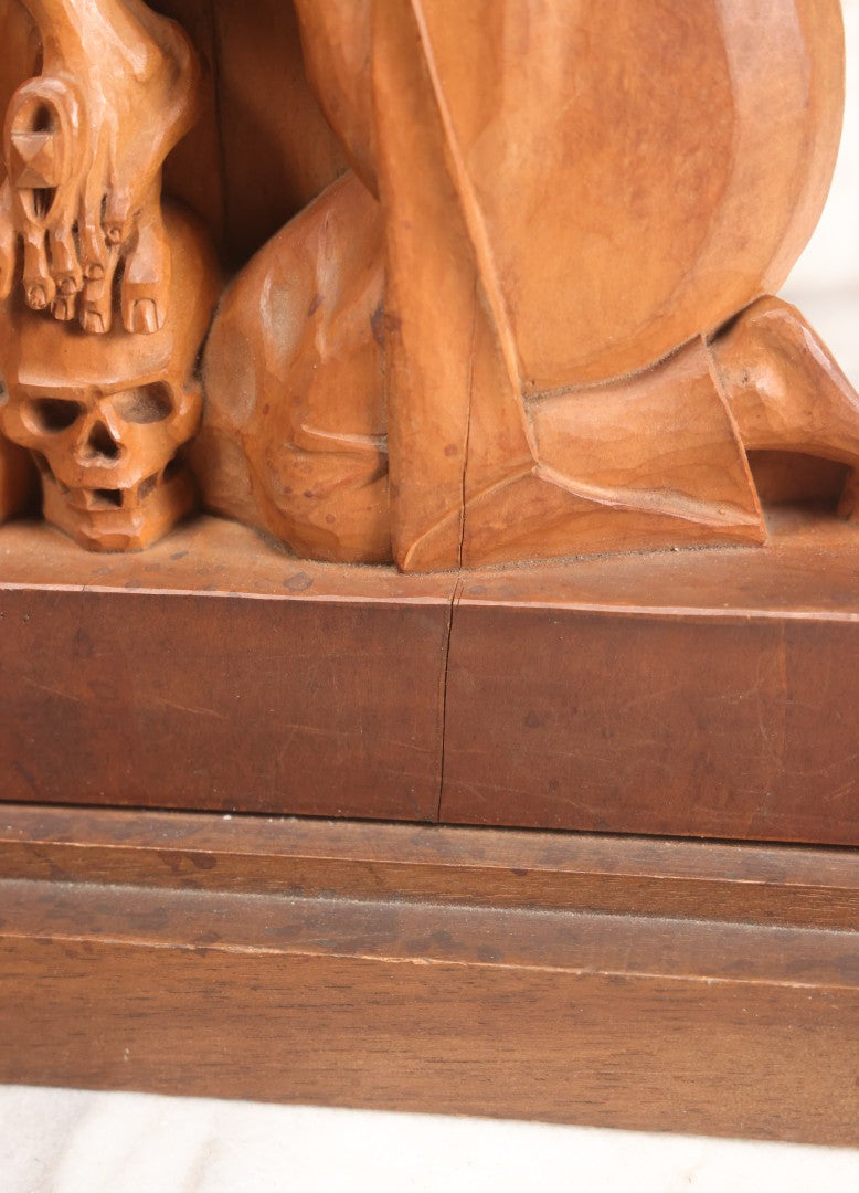 Lot 011 - Antique Folk Art Hand Carved Wooden Golgotha Crucifix With Skull And Crossbones Of Adam, Inri Cross, Mourners