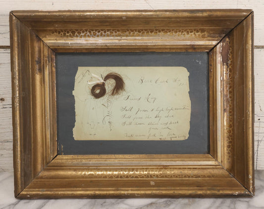 Lot 013 - Antique Victorian Memento Mori Hair Keepsake With Handwritten Poem And Coffin Drawing, Bear Creek, Wisconsin, Circa 1880s