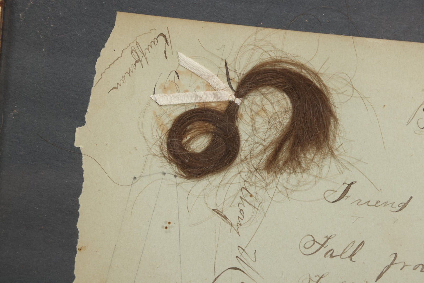 Lot 013 - Antique Victorian Memento Mori Hair Keepsake With Handwritten Poem And Coffin Drawing, Bear Creek, Wisconsin, Circa 1880s