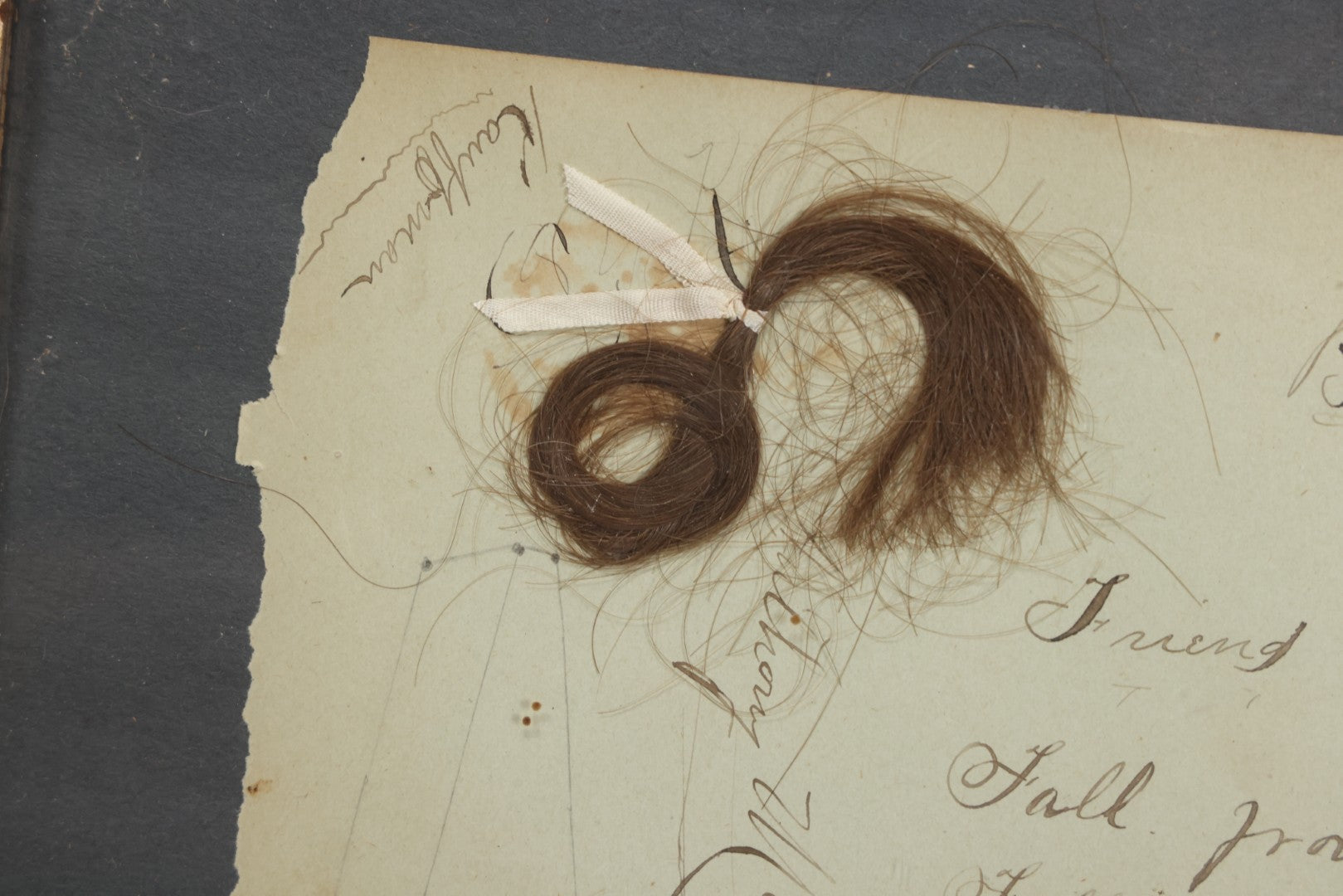 Lot 013 - Antique Victorian Memento Mori Hair Keepsake With Handwritten Poem And Coffin Drawing, Bear Creek, Wisconsin, Circa 1880s