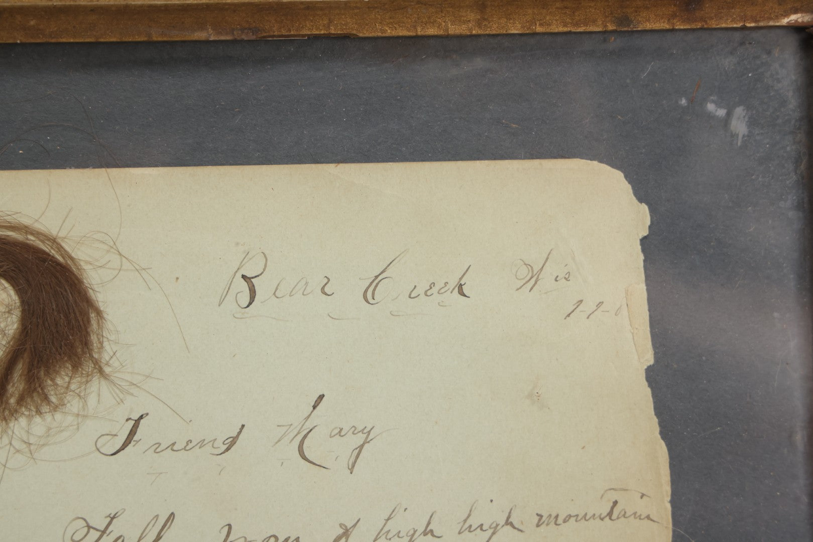 Lot 013 - Antique Victorian Memento Mori Hair Keepsake With Handwritten Poem And Coffin Drawing, Bear Creek, Wisconsin, Circa 1880s