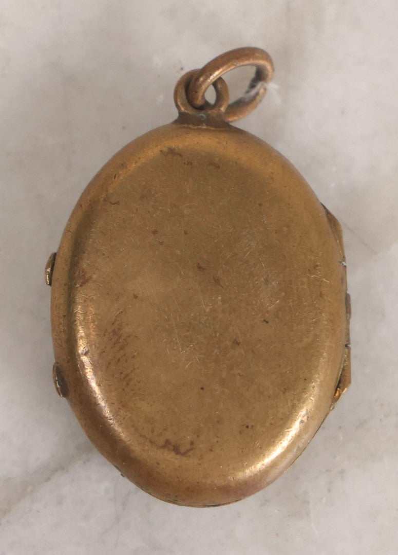 Lot 015 - Antique Victorian Gilt Metal Hair Locket With Turquoise Glass Cabochons, Portrait Photograph And Hair Keepsake, In Taylor's Diamonds Box