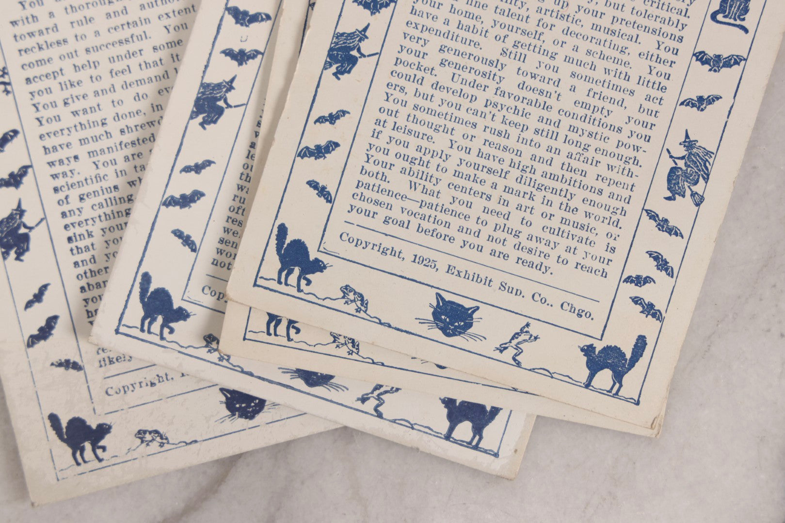 Lot 024 - Antique Set Of 20 Horoscope Reading Cards, Coin-Op Fortune Cards, Copyright 1925 Exhibit Supply Co., Chicago