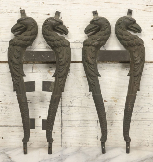 Lot 029 - Pair Of Antique Cast Metal Architectural Ornaments Depicting Eagles With Detailed Feather Work And Mounting Brackets